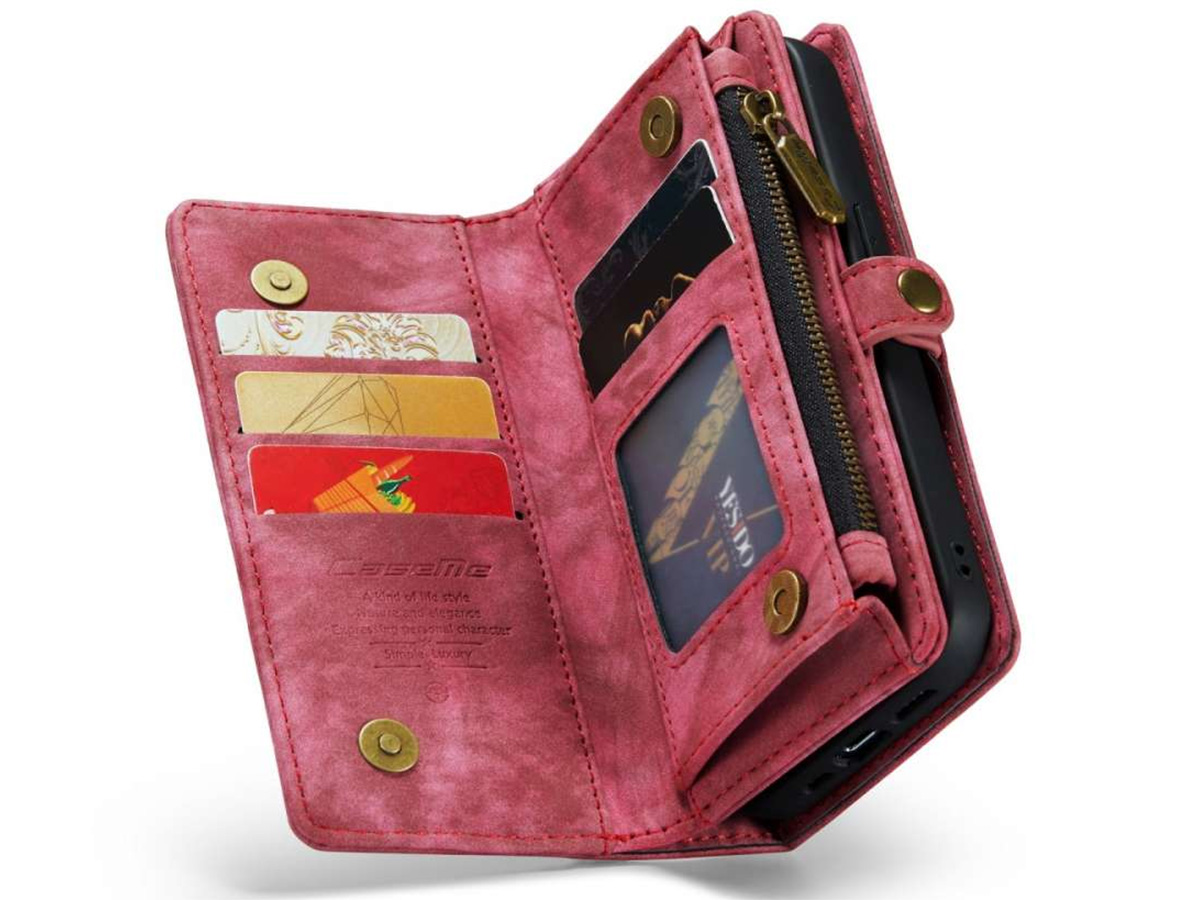 CaseMe 2in1 Wallet Case met Ritsvak Rood - iPhone 14 Pro Hoesje