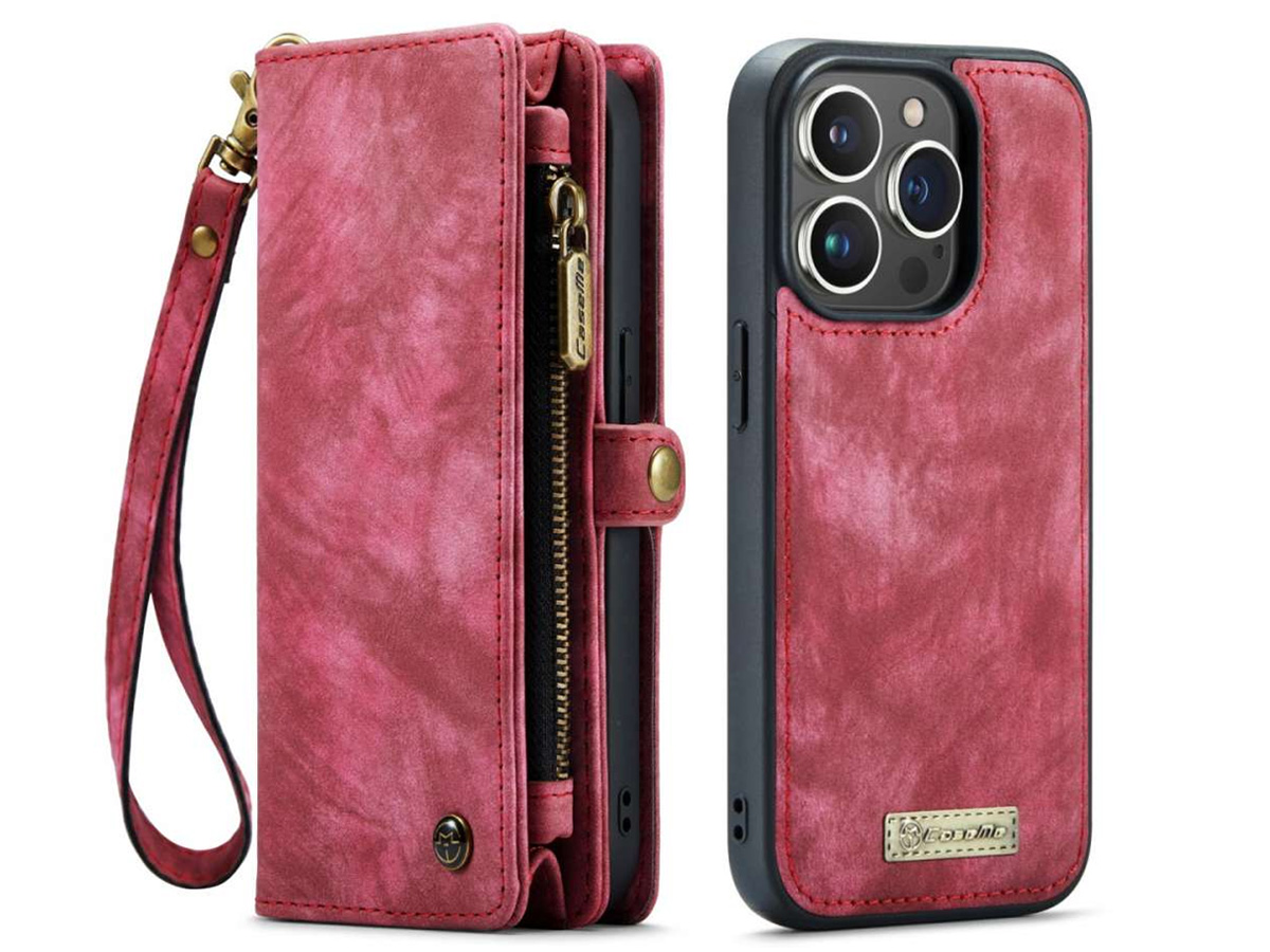 CaseMe 2in1 Wallet Case met Ritsvak Rood - iPhone 14 Pro Hoesje