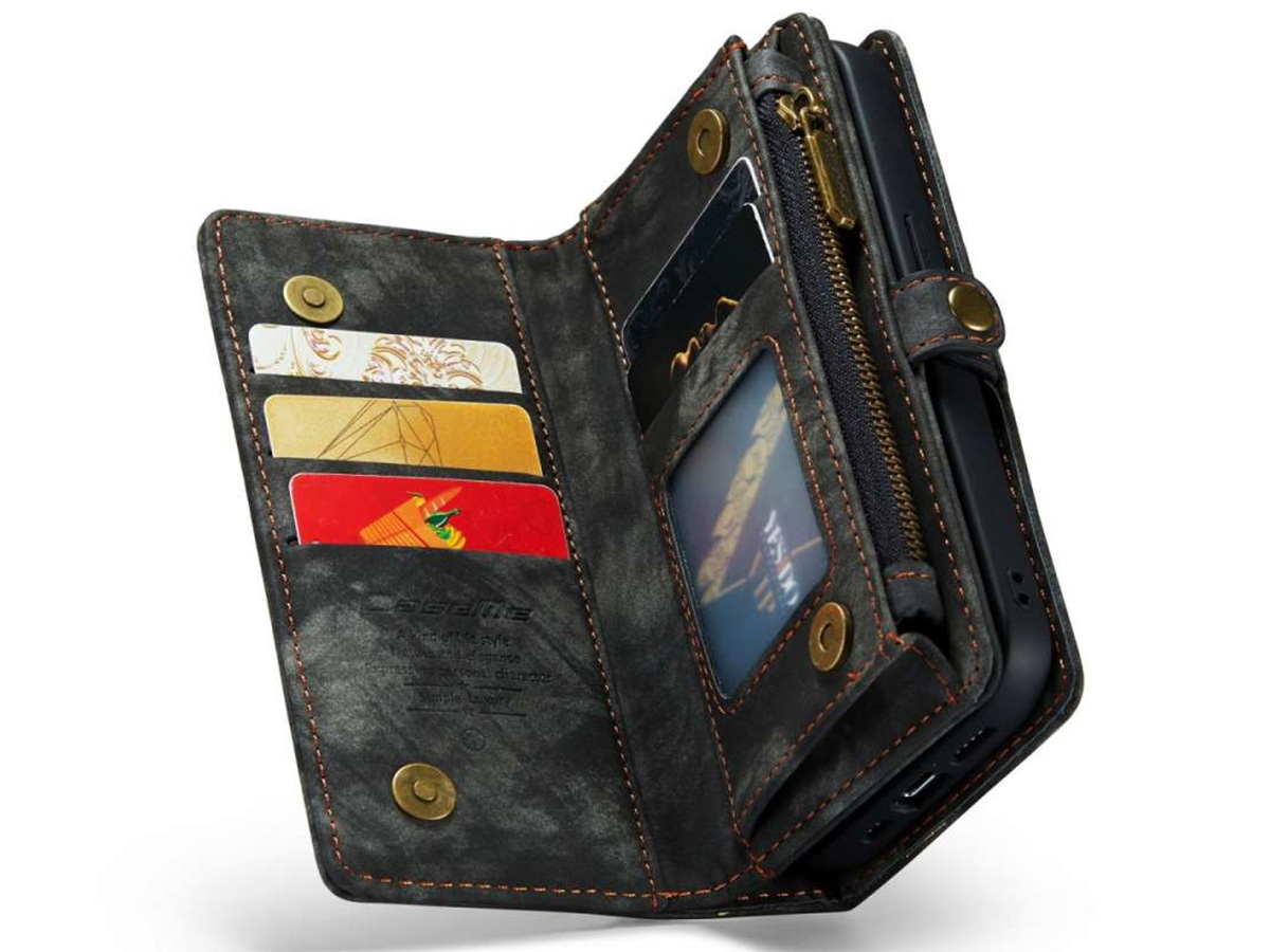 CaseMe 2in1 Wallet Case met Ritsvak Zwart - iPhone 14 Pro Hoesje