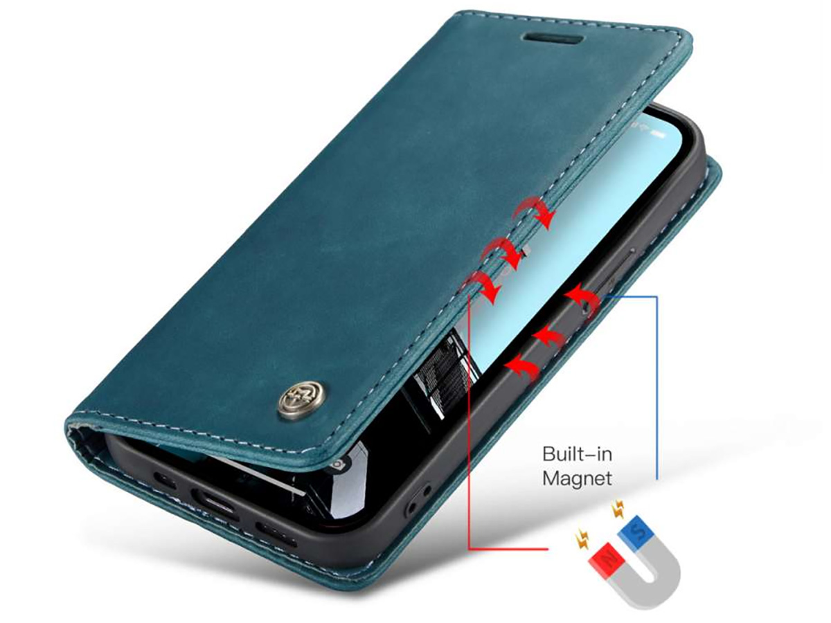 CaseMania Vintage Slim Bookcase Blauw - iPhone 14 Pro hoesje