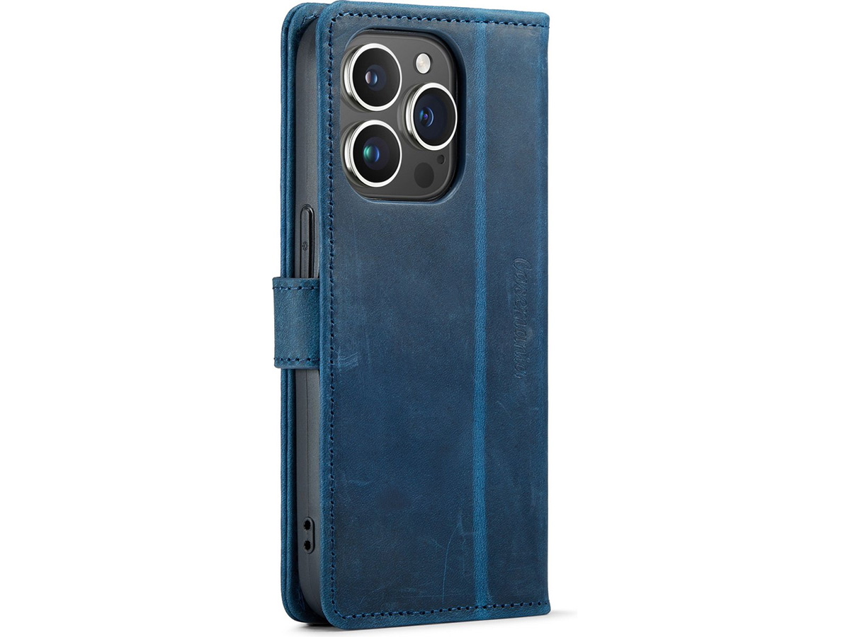 CaseMania Vintage Leather Case Blauw - iPhone 14 Pro hoesje