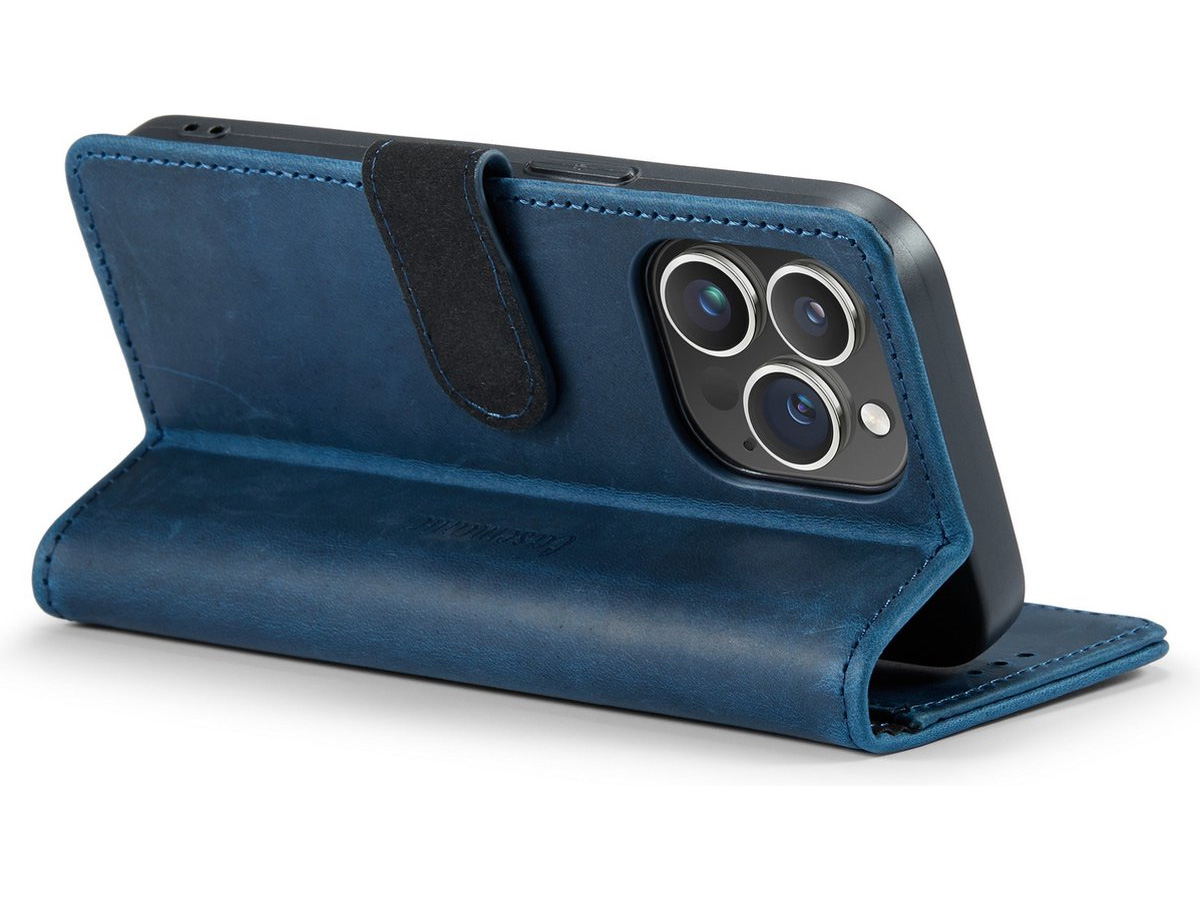 CaseMe Vintage Leather Case Blauw - iPhone 14 Pro hoesje