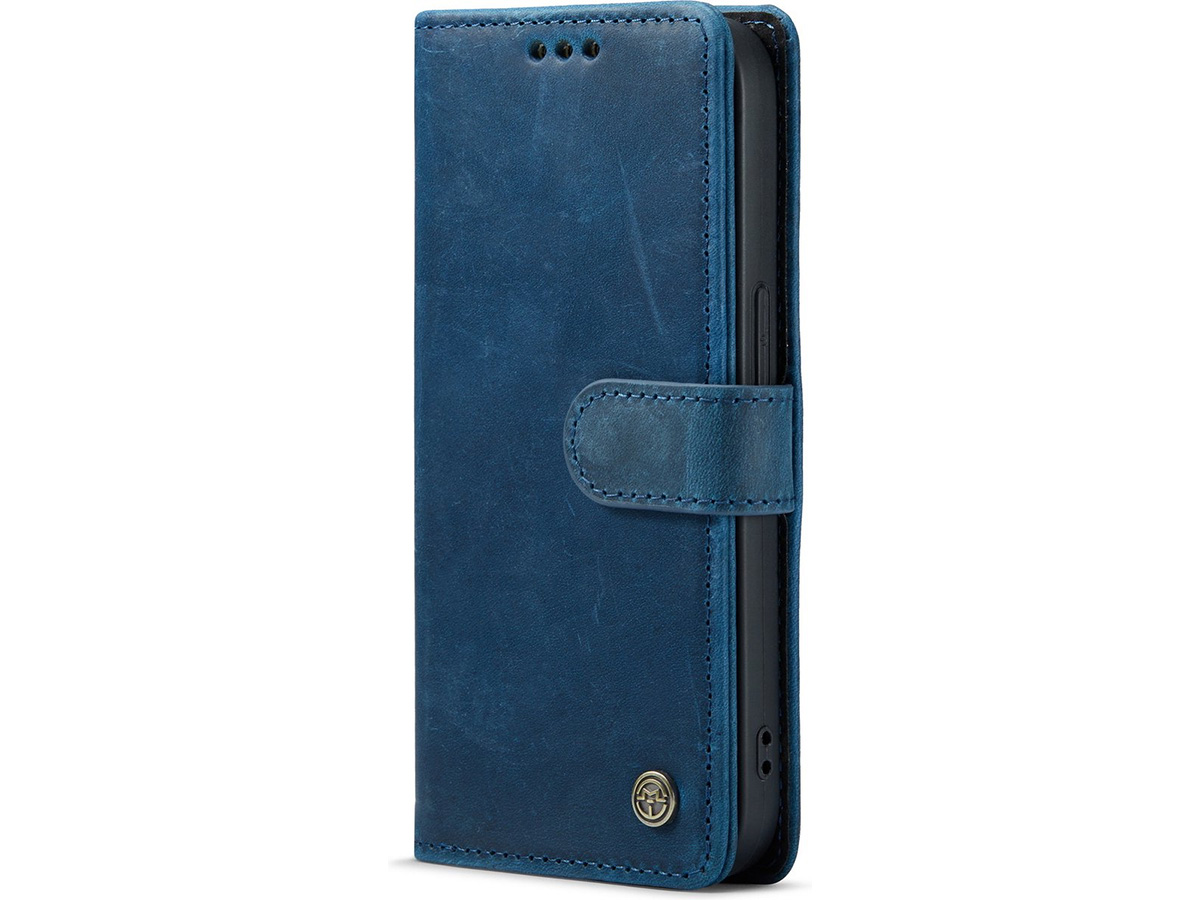 CaseMe Vintage Leather Case Blauw - iPhone 14 Pro hoesje