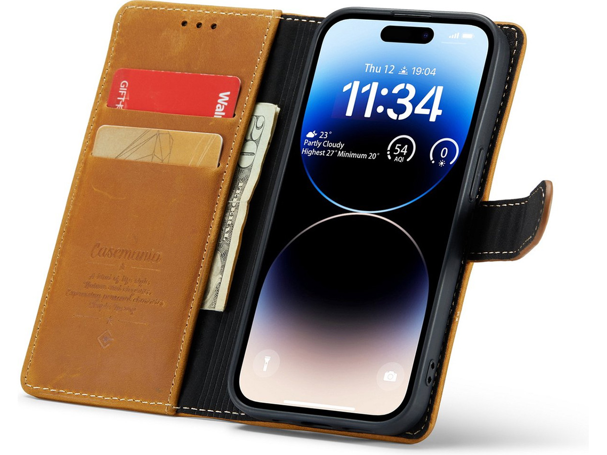 CaseMania Vintage Leather Case Cognac - iPhone 14 Pro hoesje