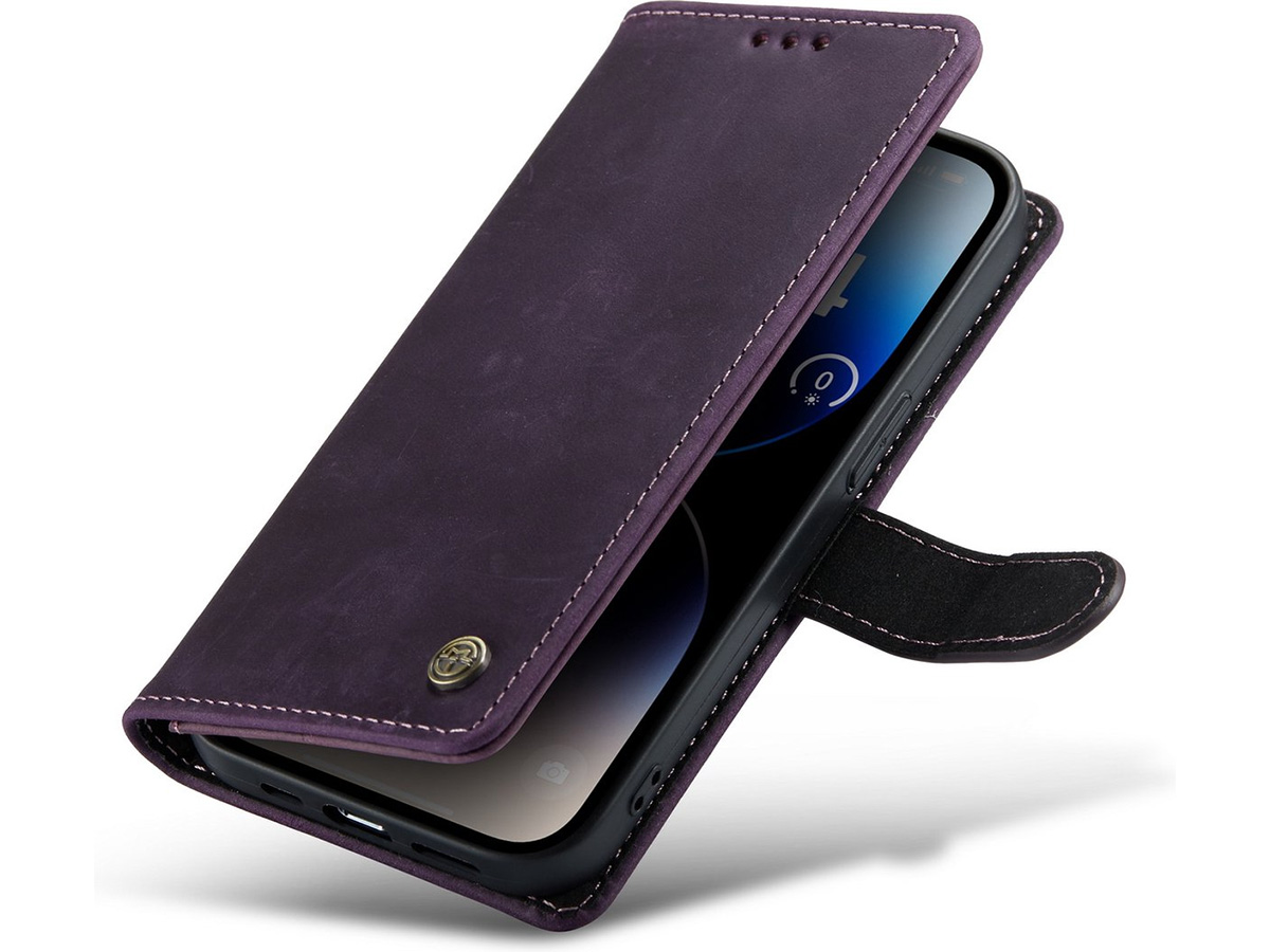 CaseMania Vintage Leather Case Paars - iPhone 14 Pro hoesje