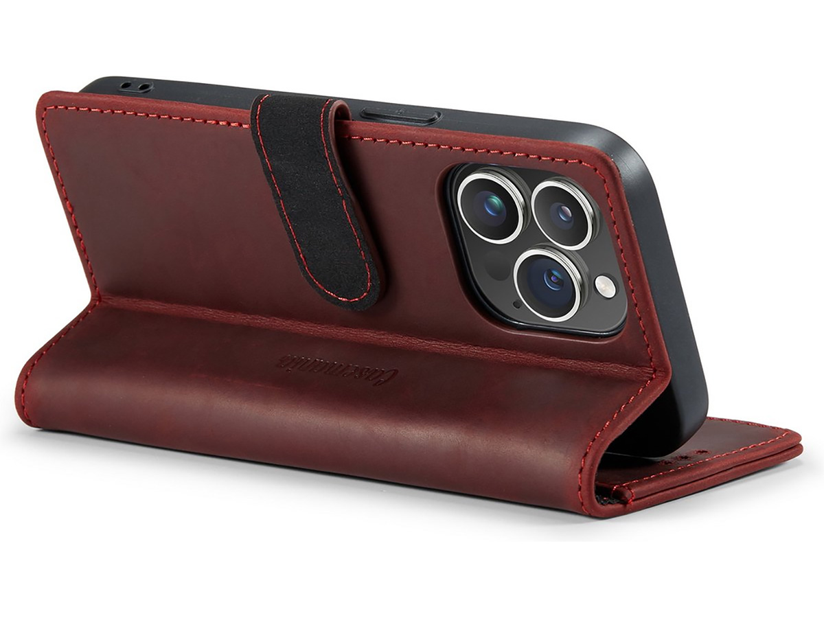 CaseMe Vintage Leather Case Rood - iPhone 14 Pro hoesje