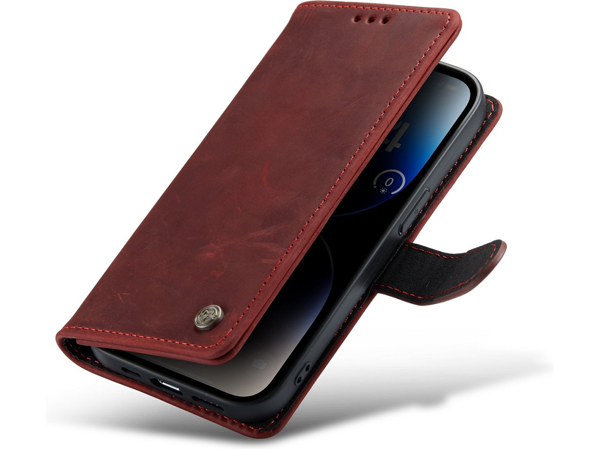 CaseMania Vintage Leather Case Rood - iPhone 14 Pro hoesje