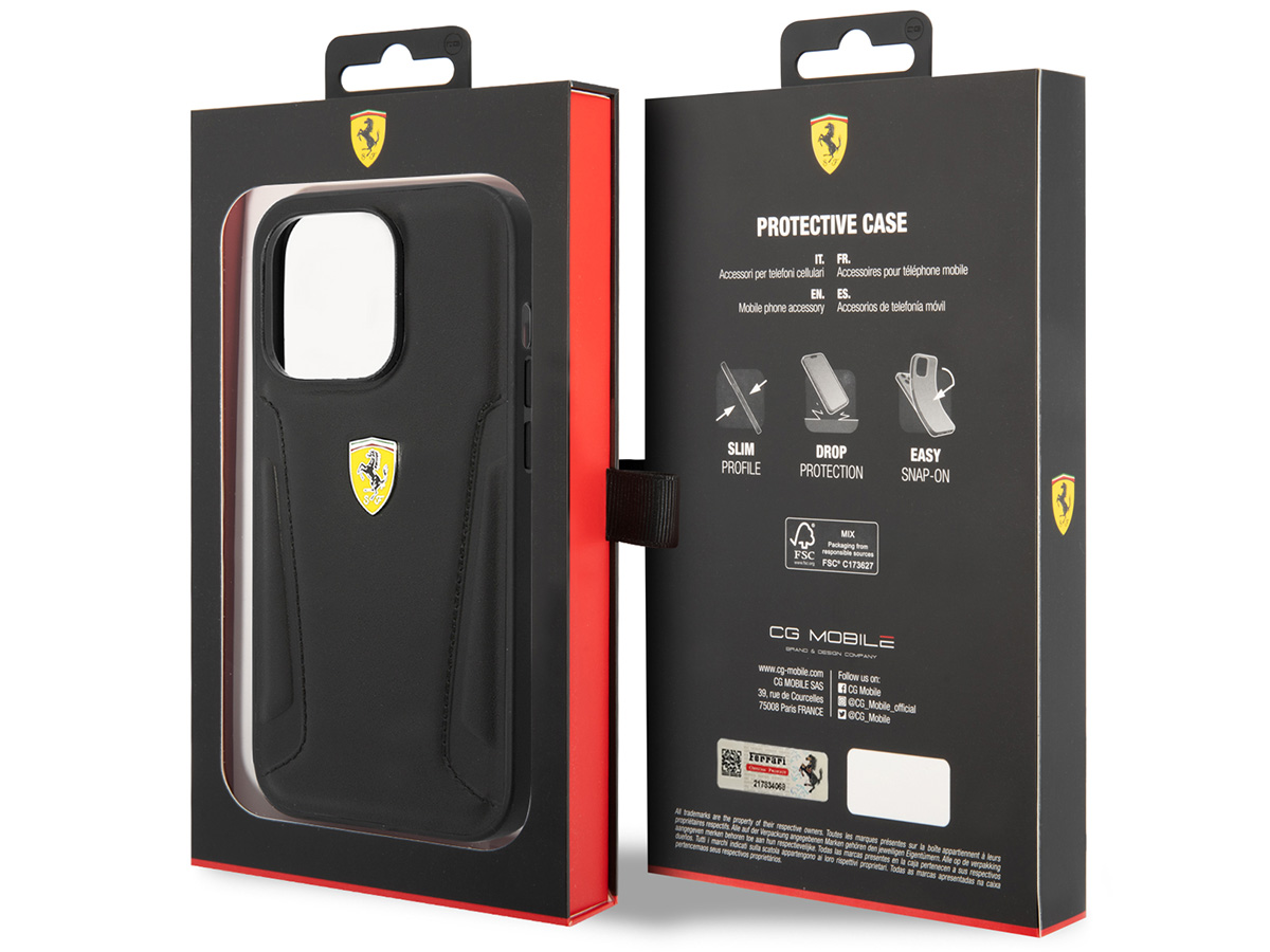 Ferrari Leather Case Zwart - iPhone 14 Pro Hoesje