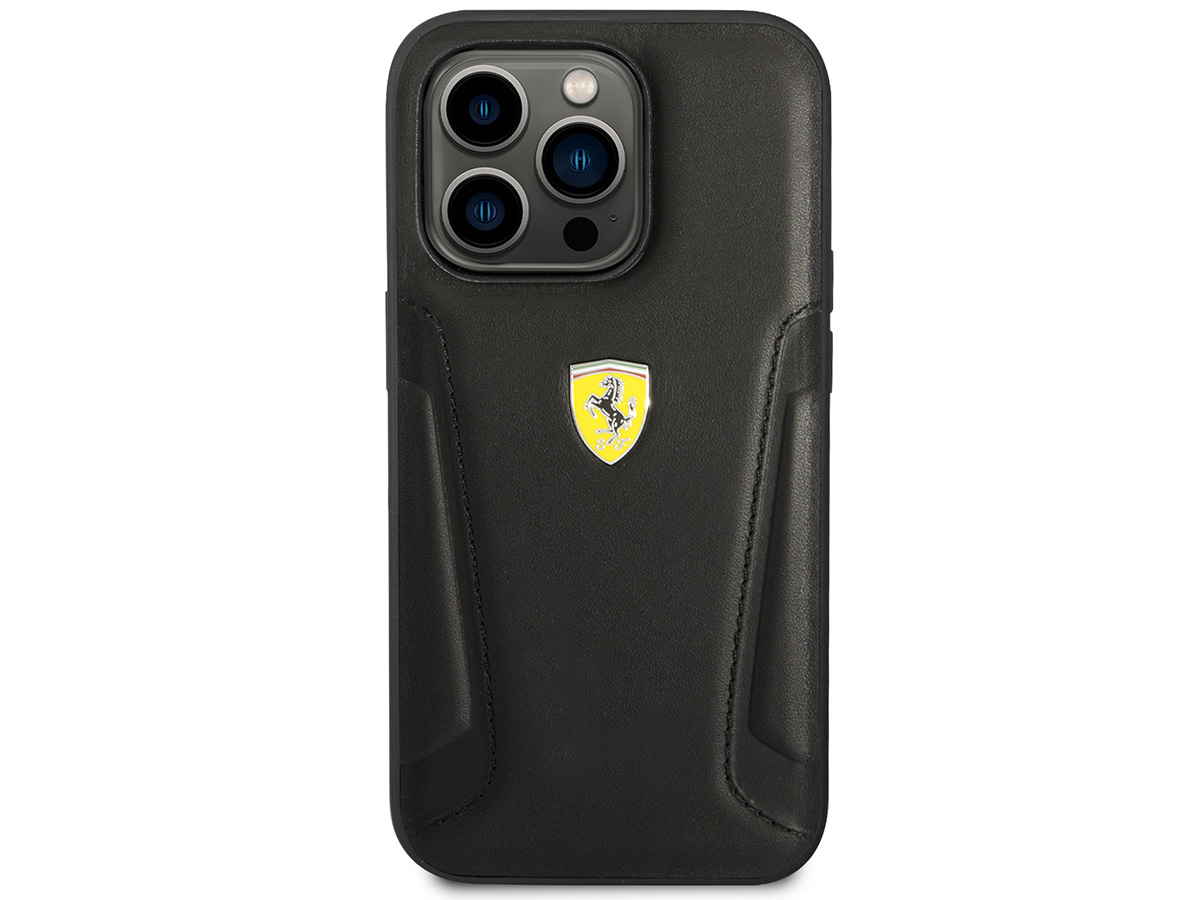 Ferrari Leather Case Zwart - iPhone 14 Pro Hoesje