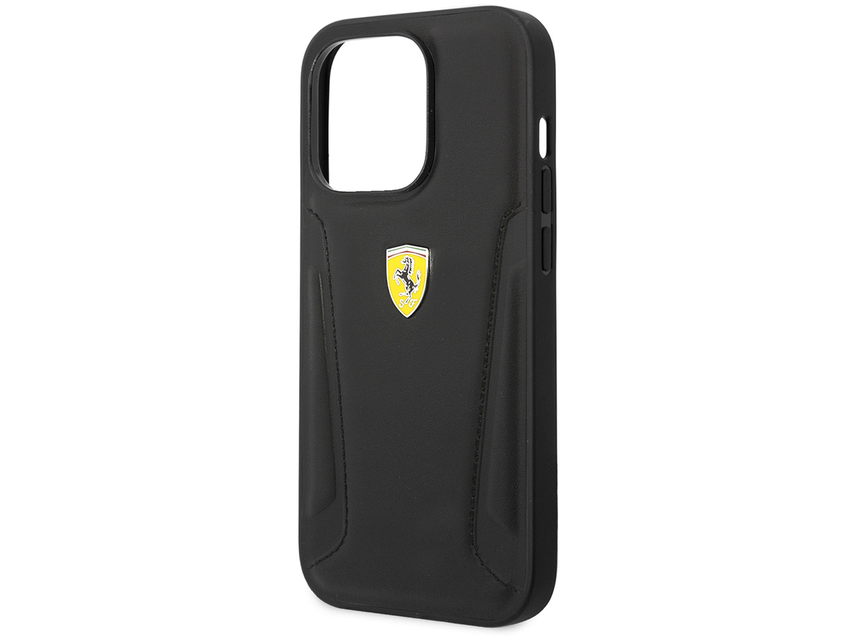 Ferrari Leather Case Zwart - iPhone 14 Pro Hoesje