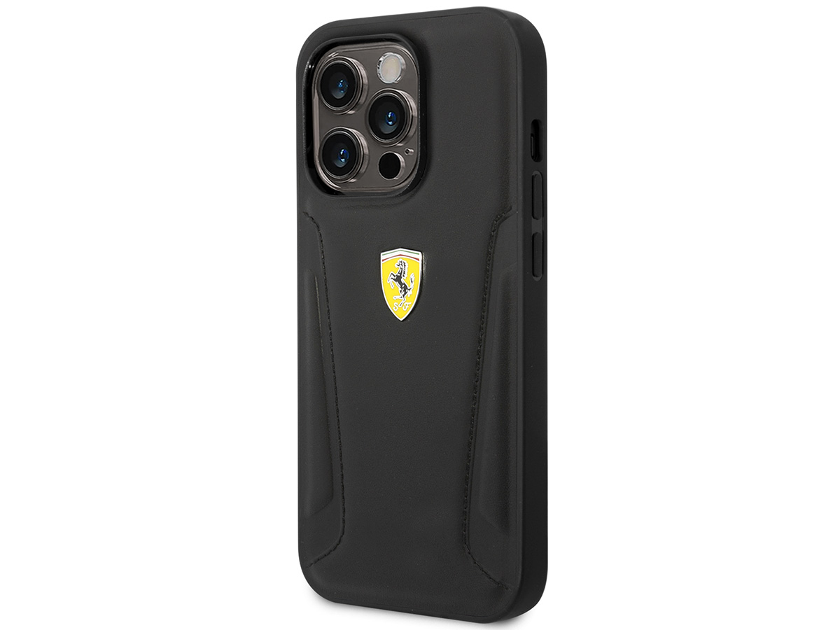 Ferrari Leather Case Zwart - iPhone 14 Pro Hoesje