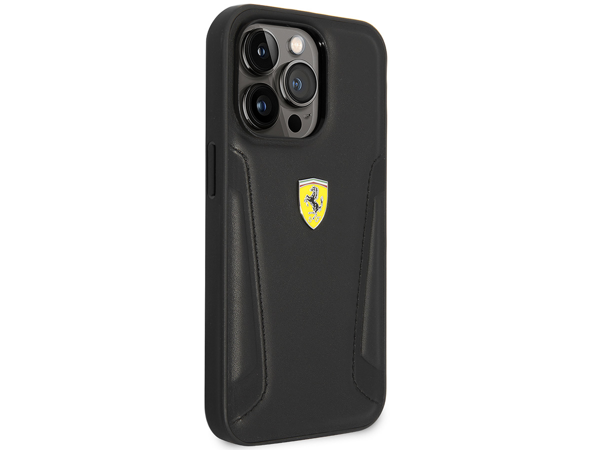 Ferrari Leather Case Zwart - iPhone 14 Pro Hoesje