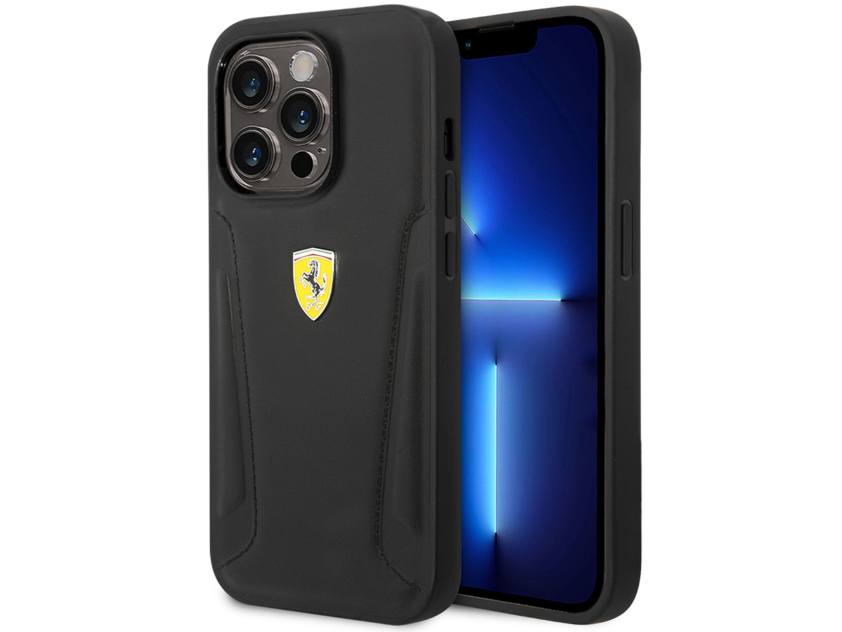 Ferrari Leather Case Zwart - iPhone 14 Pro Hoesje