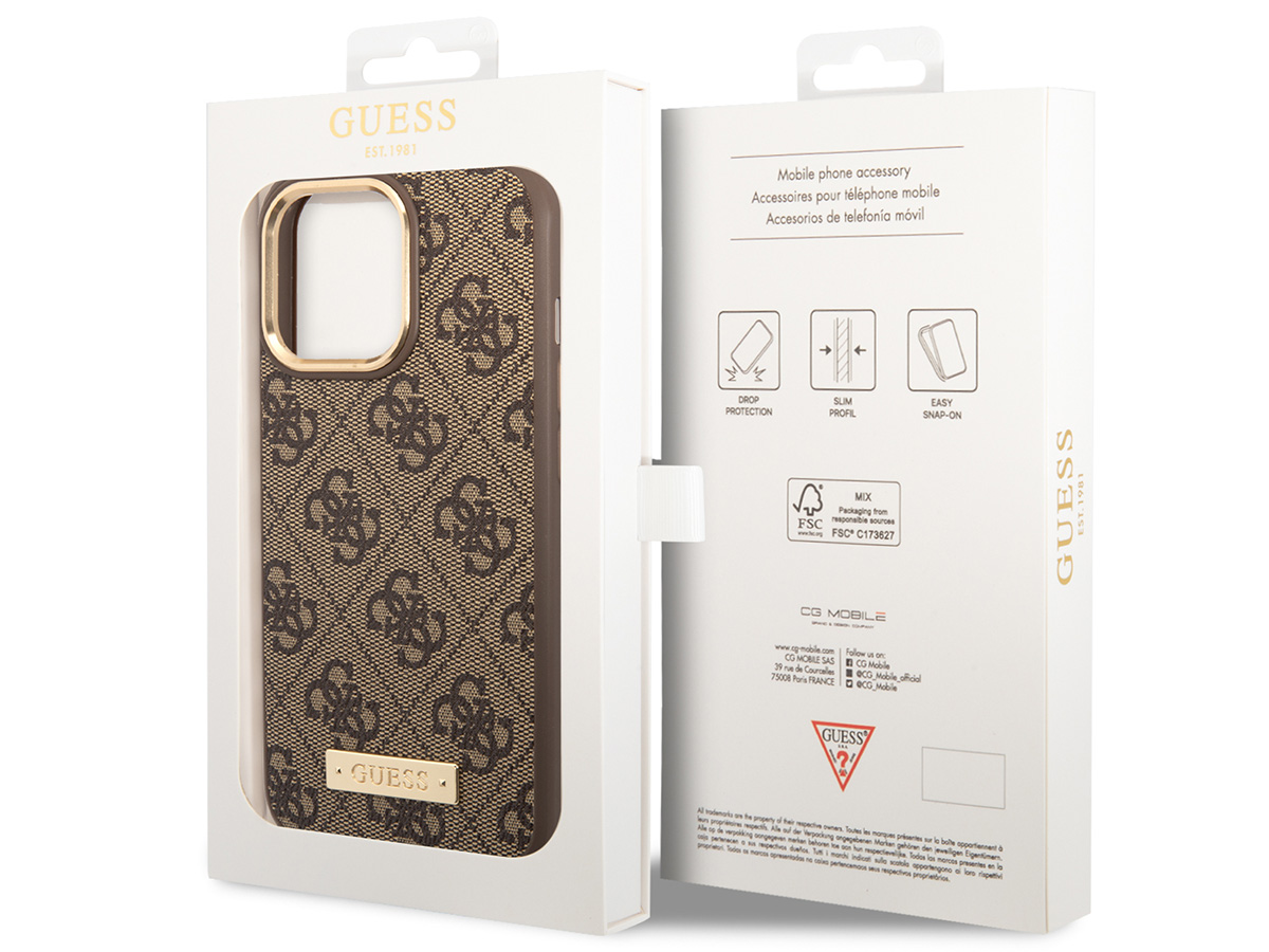 Guess 4G Monogram MagSafe Case Bruin - iPhone 14 Pro hoesje