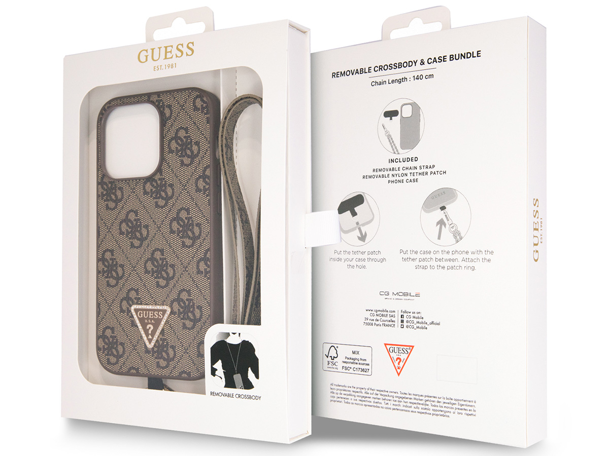 Guess 4G Monogram Necklace Case Bruin - iPhone 14 Pro hoesje