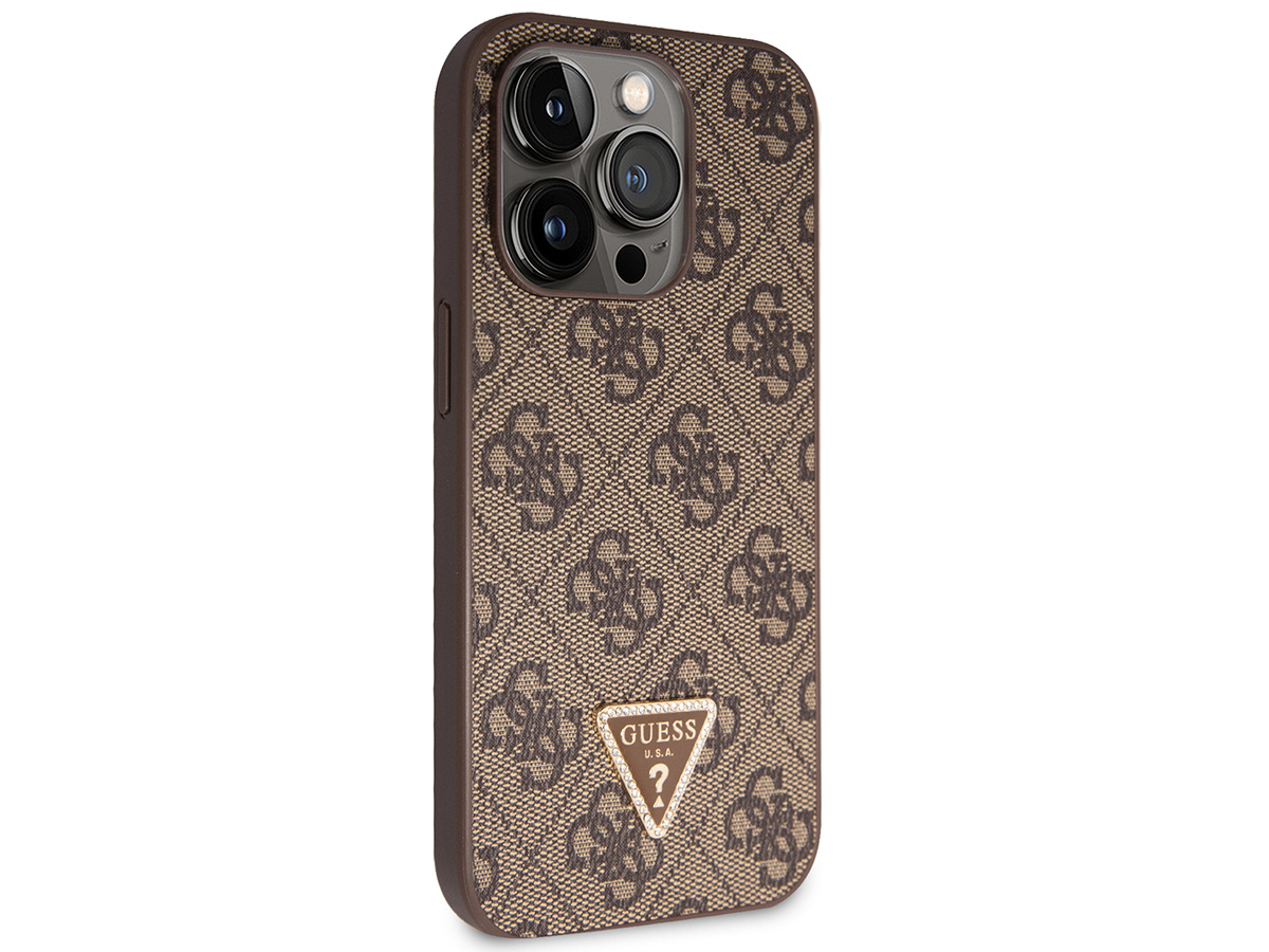 Guess 4G Monogram Necklace Case Bruin - iPhone 14 Pro hoesje