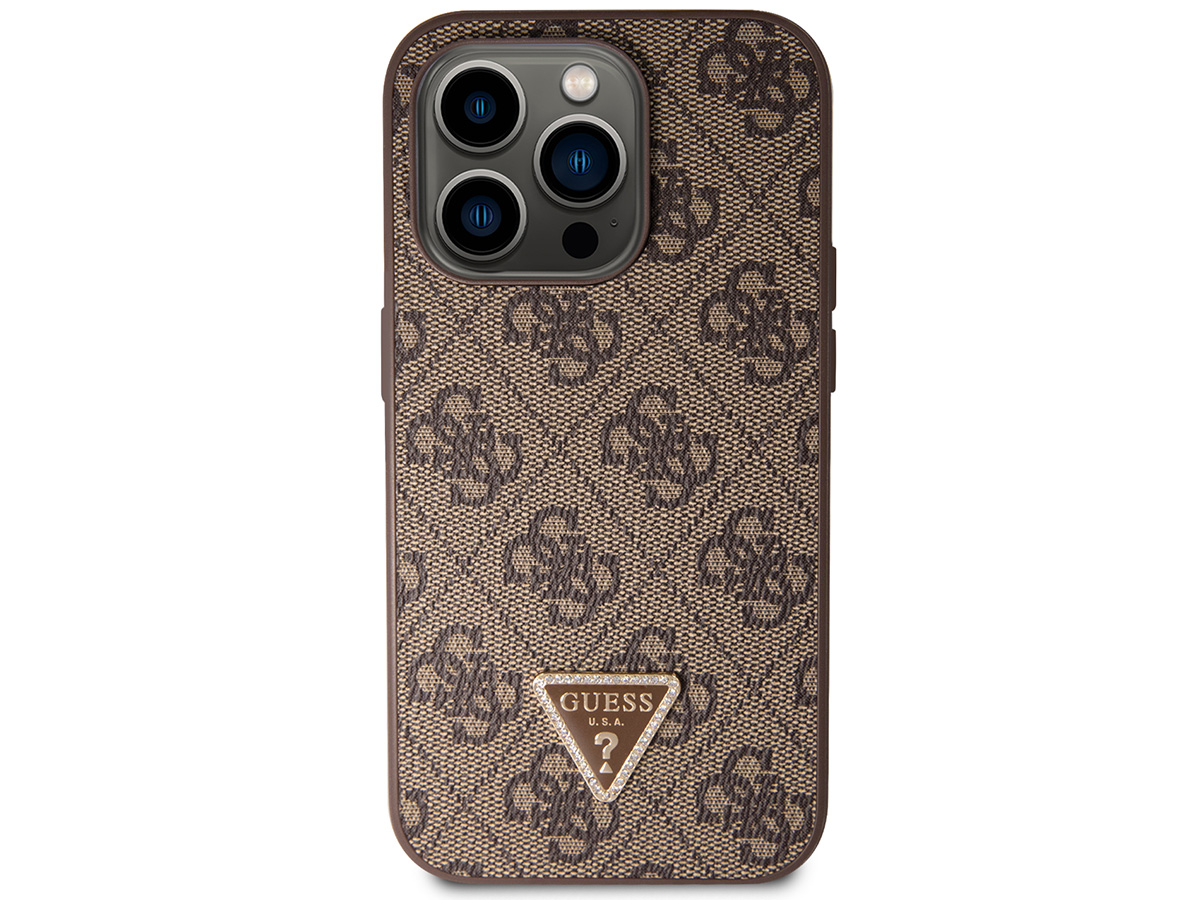 Guess 4G Monogram Necklace Case Bruin - iPhone 14 Pro hoesje