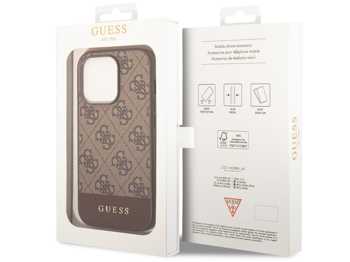 Guess 4G Monogram Stripe Case Bruin - iPhone 14 Pro hoesje