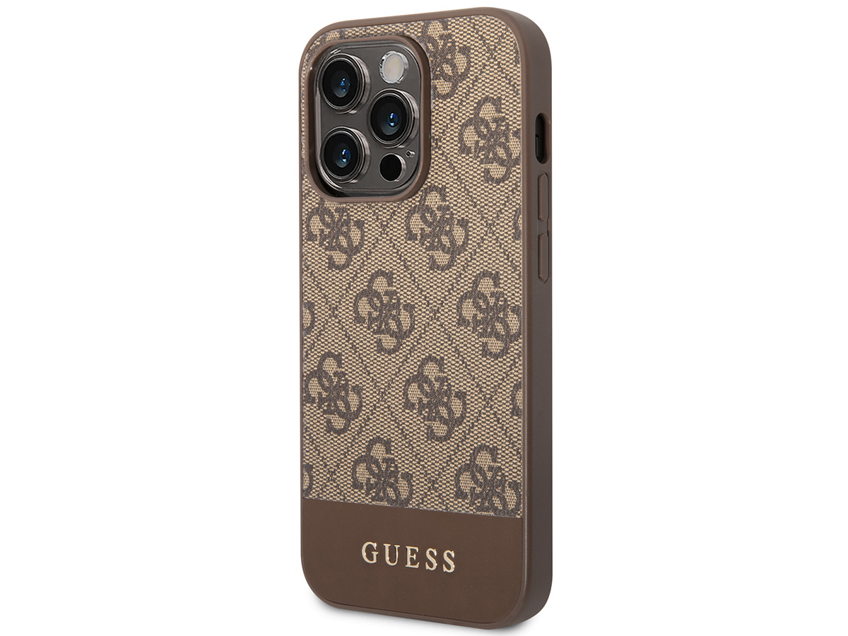 Guess 4G Monogram Stripe Case Bruin - iPhone 14 Pro hoesje