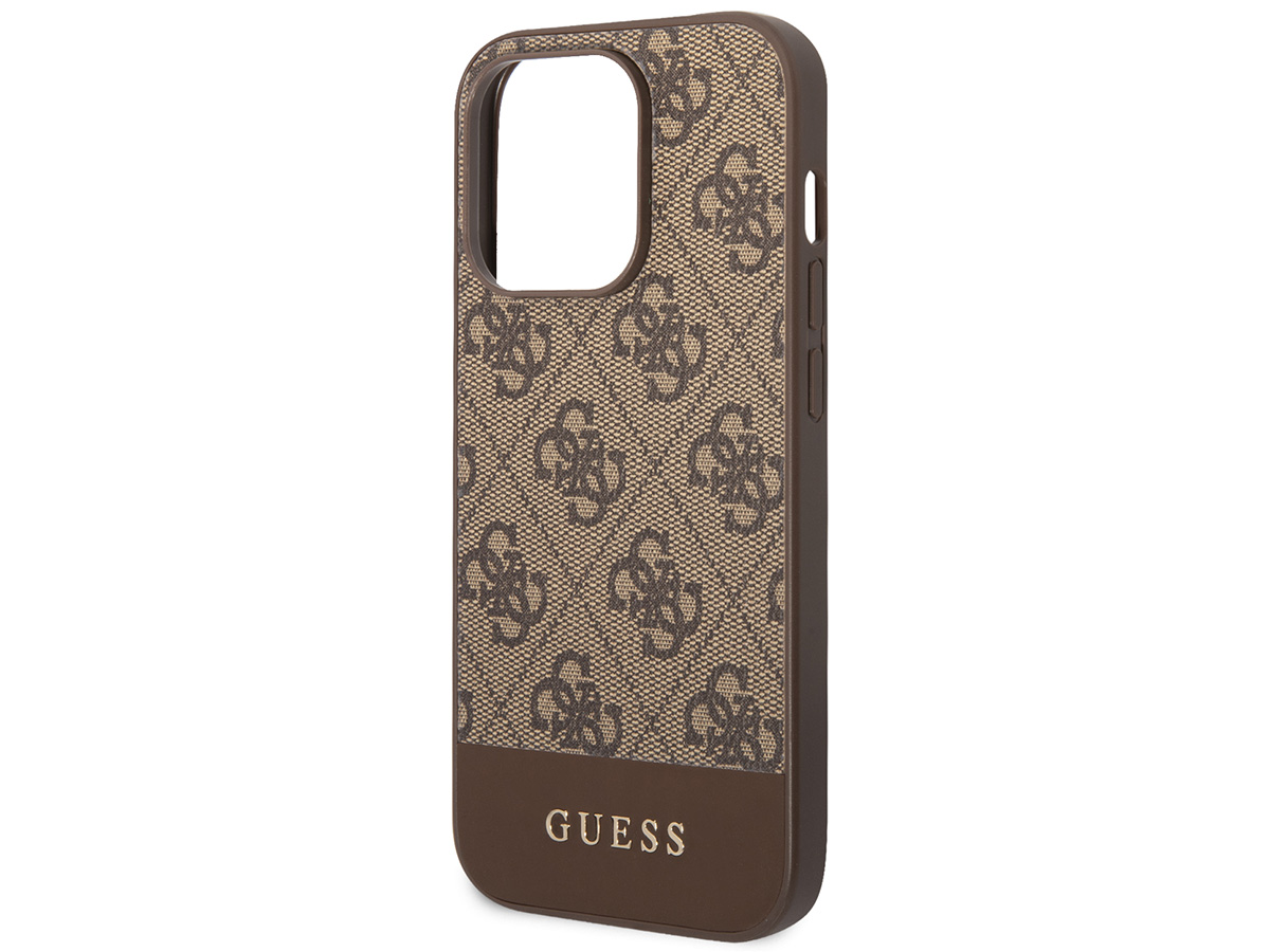 Guess 4G Monogram Stripe Case Bruin - iPhone 14 Pro hoesje