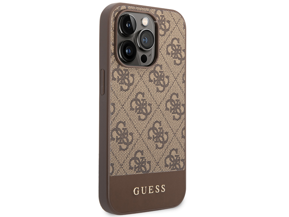 Guess 4G Monogram Stripe Case Bruin - iPhone 14 Pro hoesje