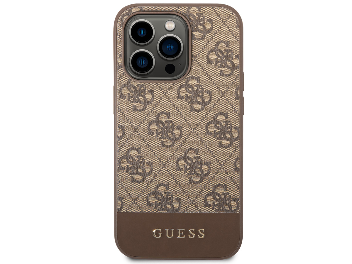 Guess 4G Monogram Stripe Case Bruin - iPhone 14 Pro hoesje