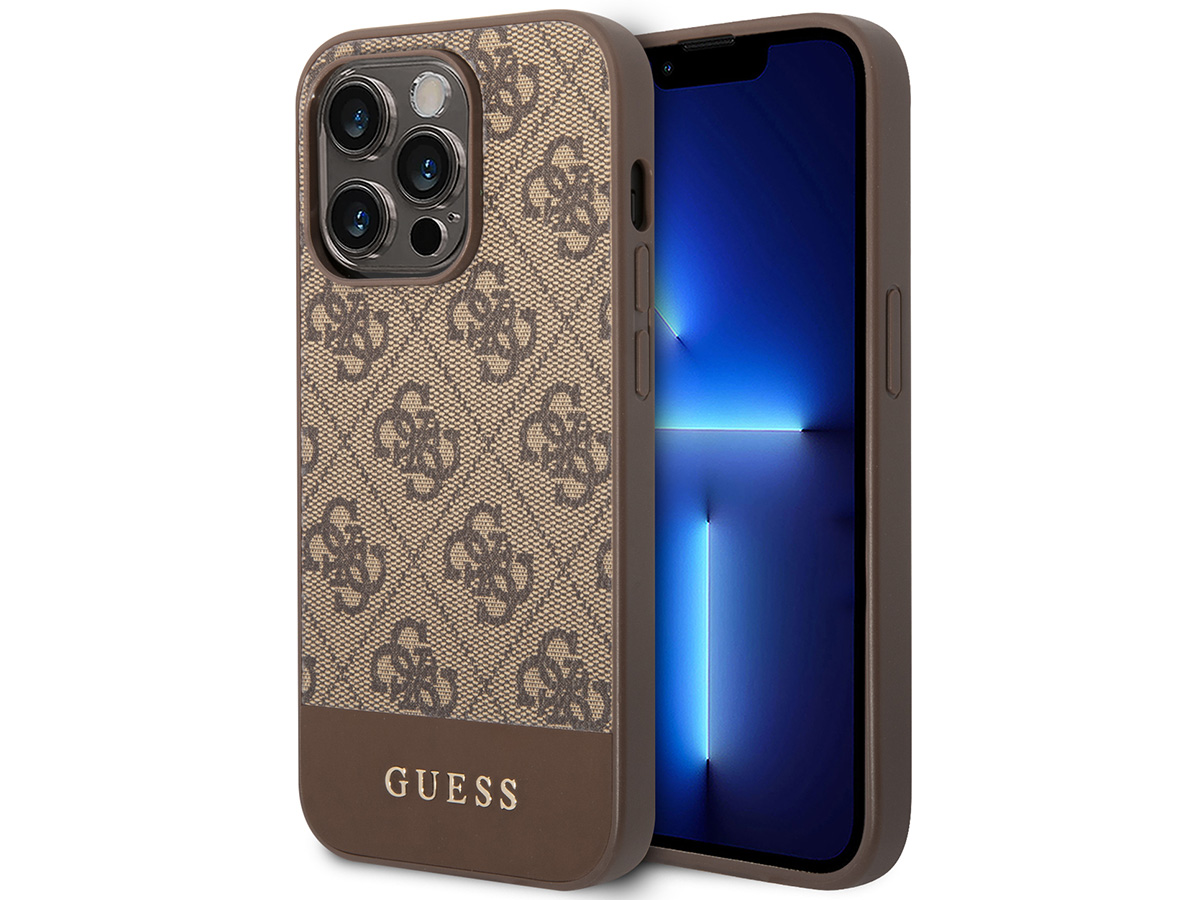 Guess 4G Monogram Stripe Case Bruin - iPhone 14 Pro hoesje