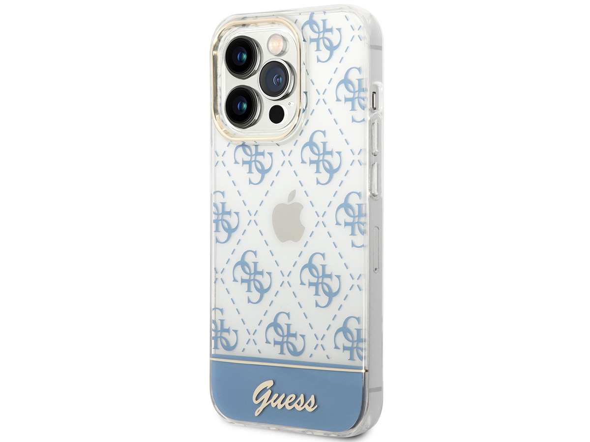 Guess 4G Monogram TPU Case Blauw - iPhone 14 Pro hoesje