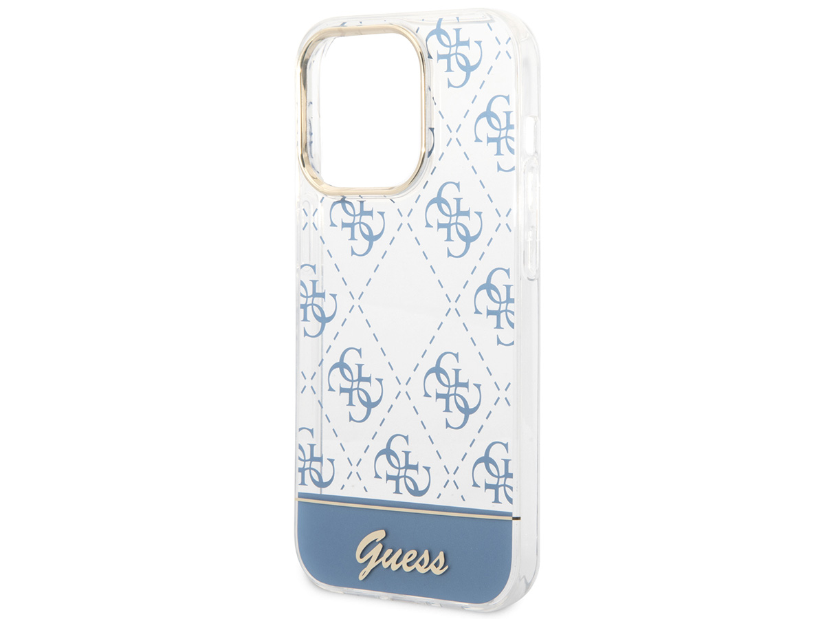 Guess 4G Monogram TPU Case Blauw - iPhone 14 Pro hoesje