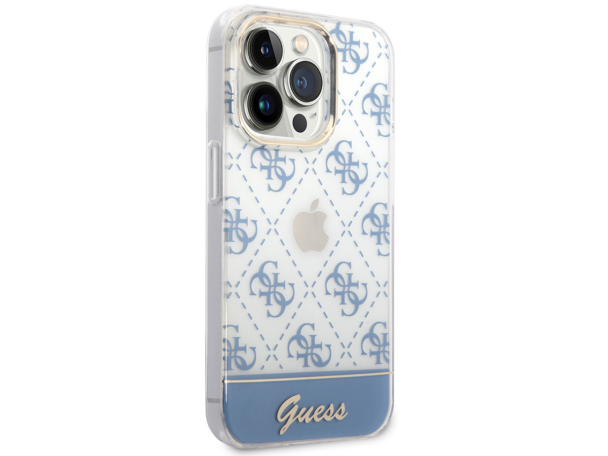 Guess 4G Monogram TPU Case Blauw - iPhone 14 Pro hoesje