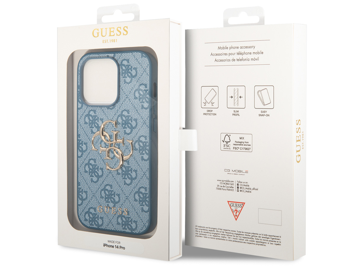 Guess Big 4G Monogram Case Blauw - iPhone 14 Pro hoesje