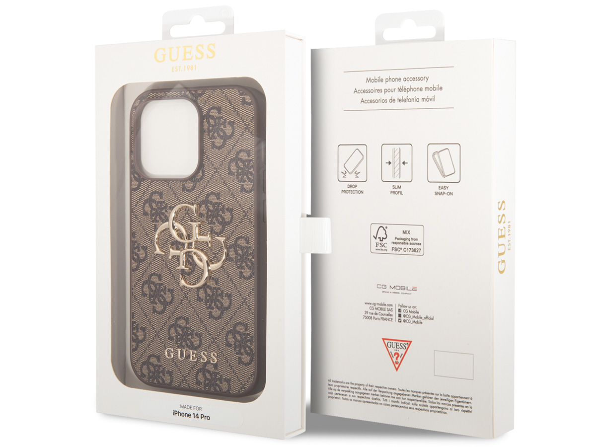 Guess Big 4G Monogram Case Bruin - iPhone 14 Pro hoesje