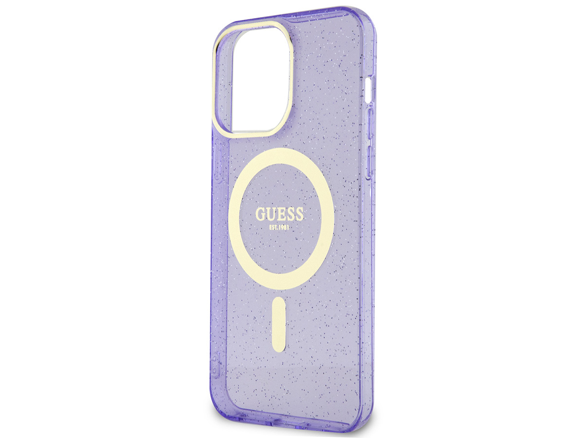 Guess Glitter MagSafe TPU Case Paars - iPhone 14 Pro hoesje