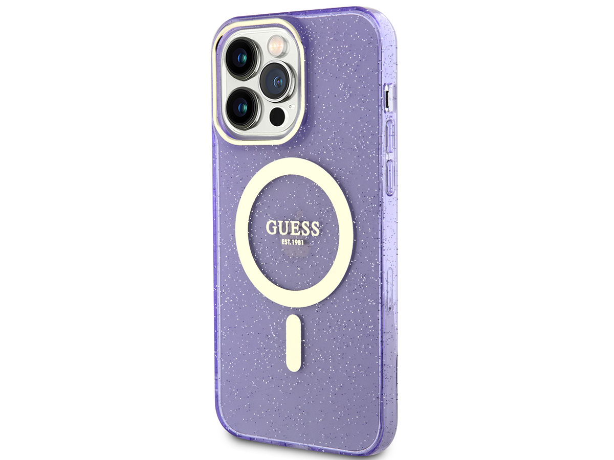 Guess Glitter MagSafe TPU Case Paars - iPhone 14 Pro hoesje