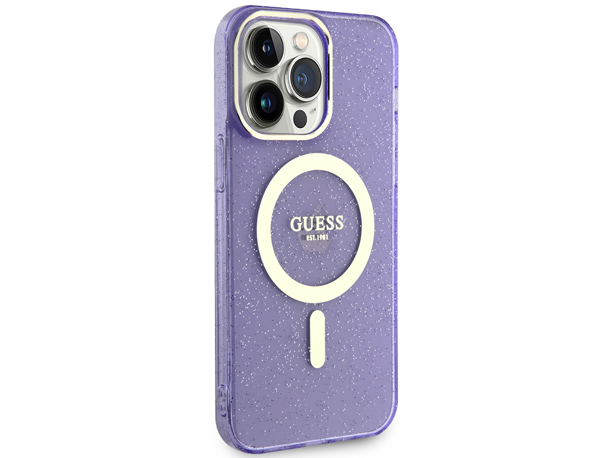 Guess Glitter MagSafe TPU Case Paars - iPhone 14 Pro hoesje