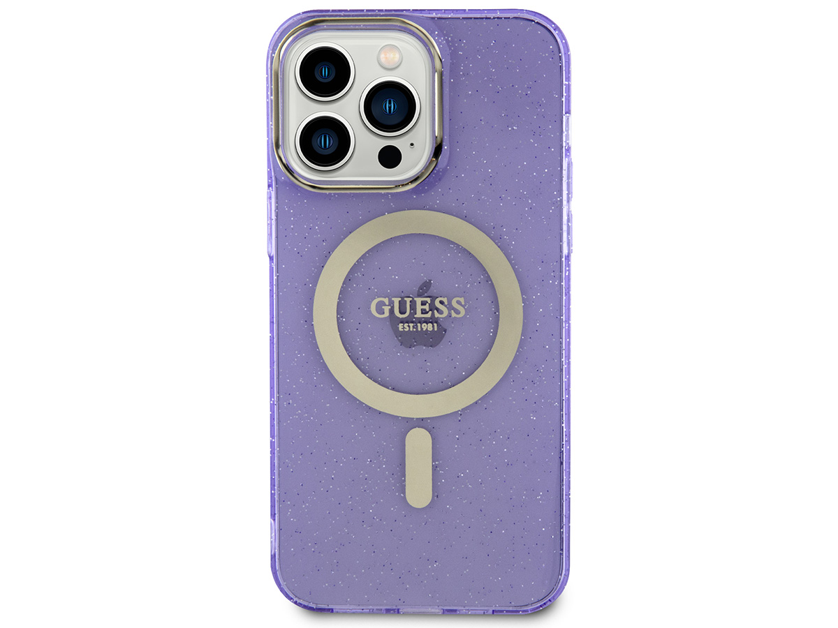 Guess Glitter MagSafe TPU Case Paars - iPhone 14 Pro hoesje