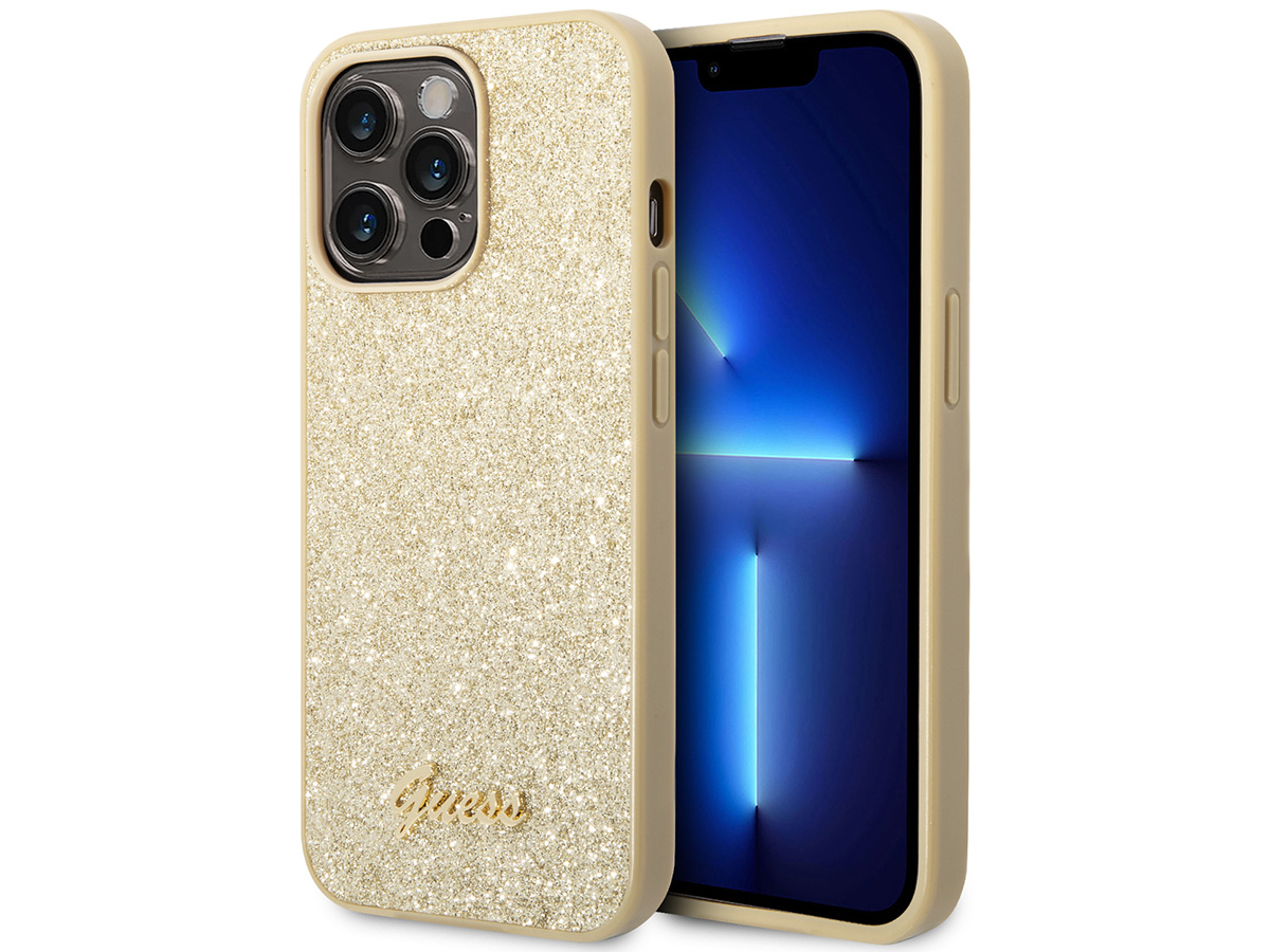 Guess Glitter TPU Case Goud - iPhone 14 Pro hoesje