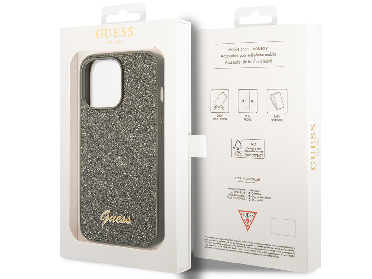 Guess Glitter TPU Case Groen - iPhone 14 Pro hoesje