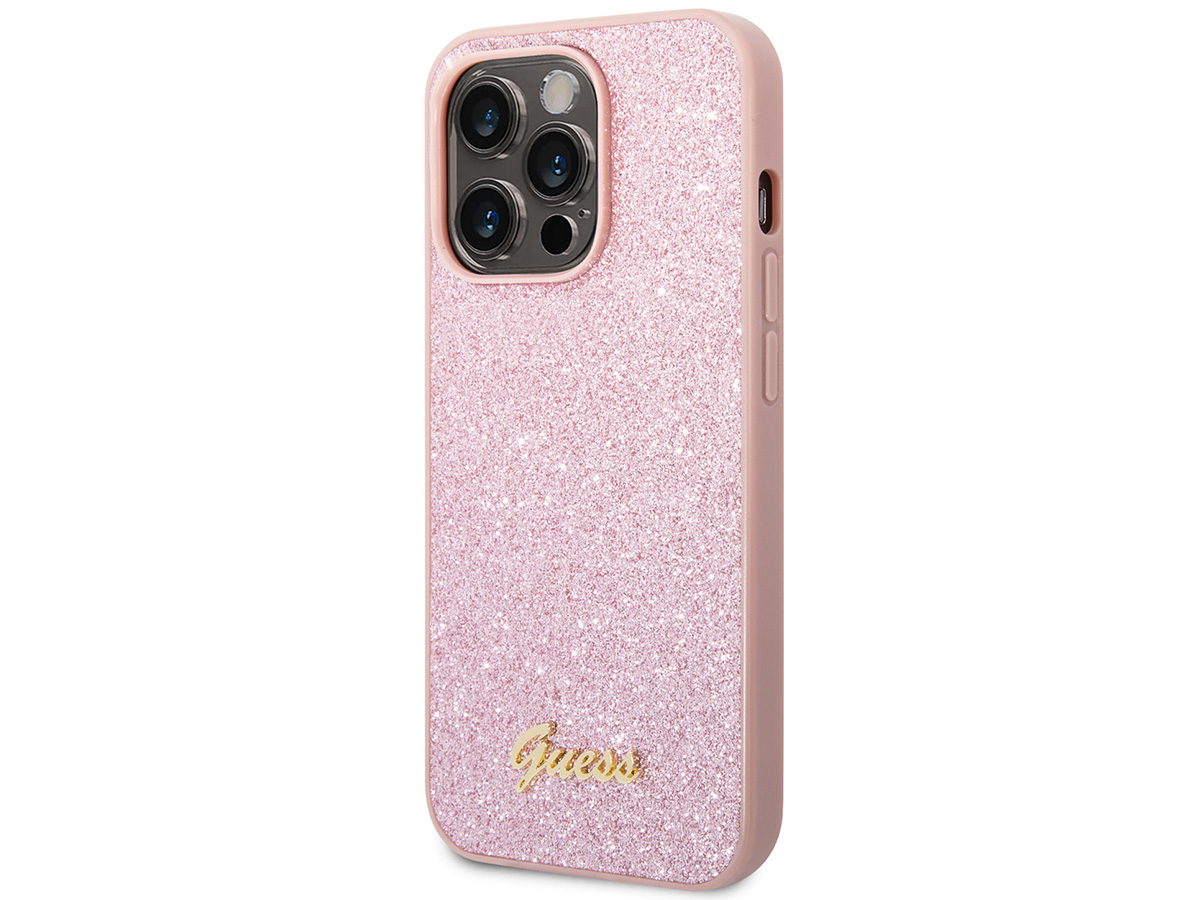 Guess Glitter TPU Case Roze - iPhone 14 Pro hoesje