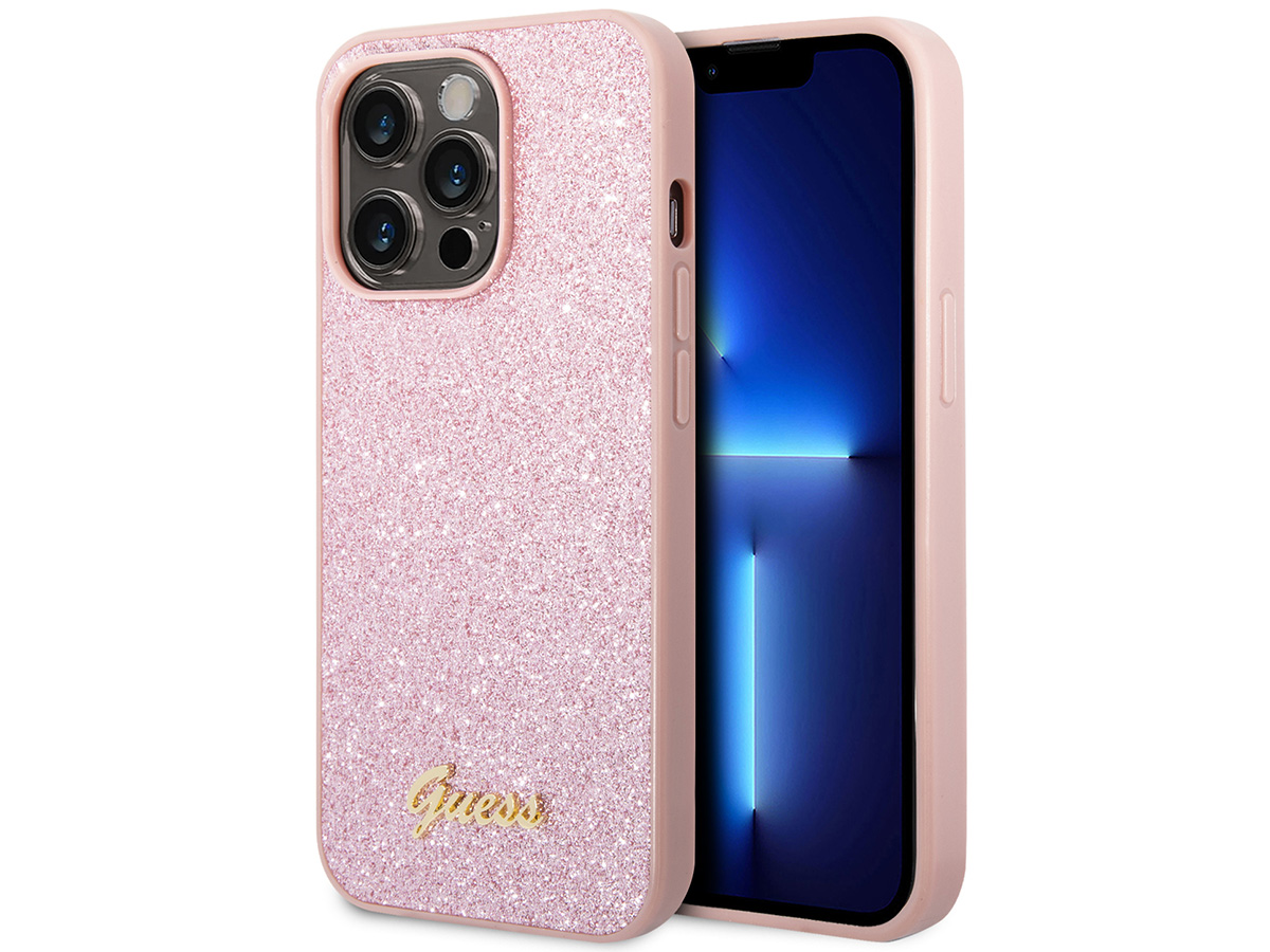 Guess Glitter TPU Case Roze - iPhone 14 Pro hoesje