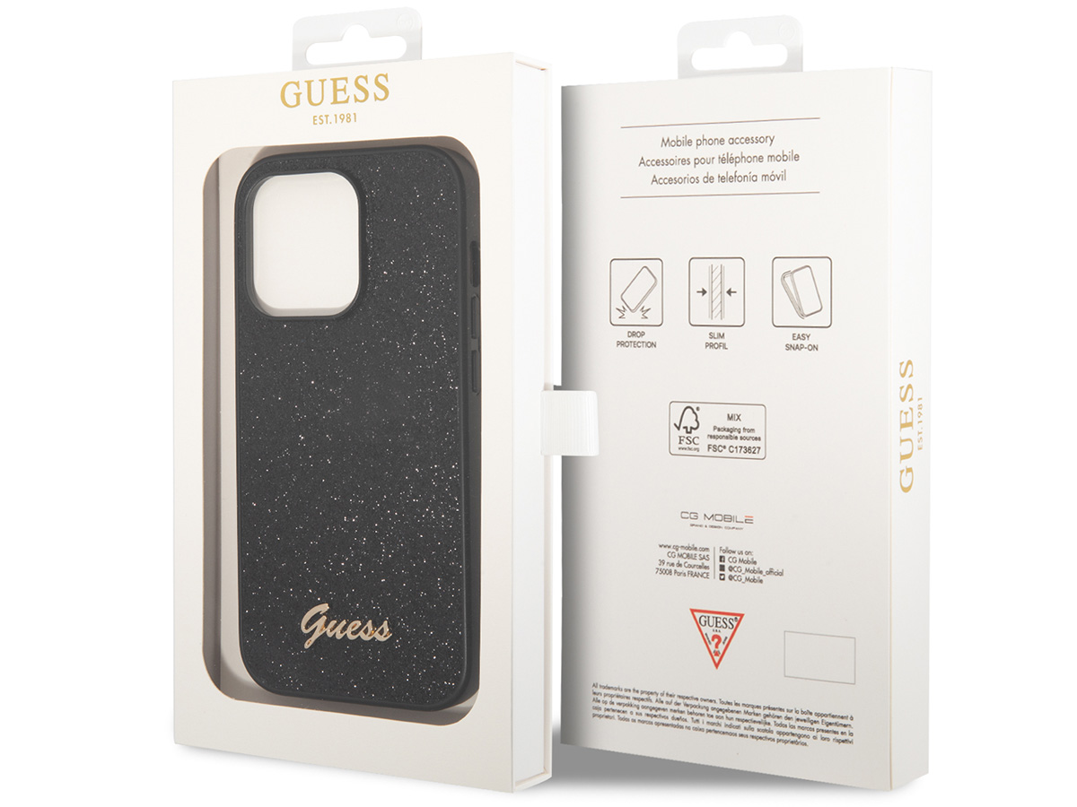 Guess Glitter TPU Case Zwart - iPhone 14 Pro hoesje