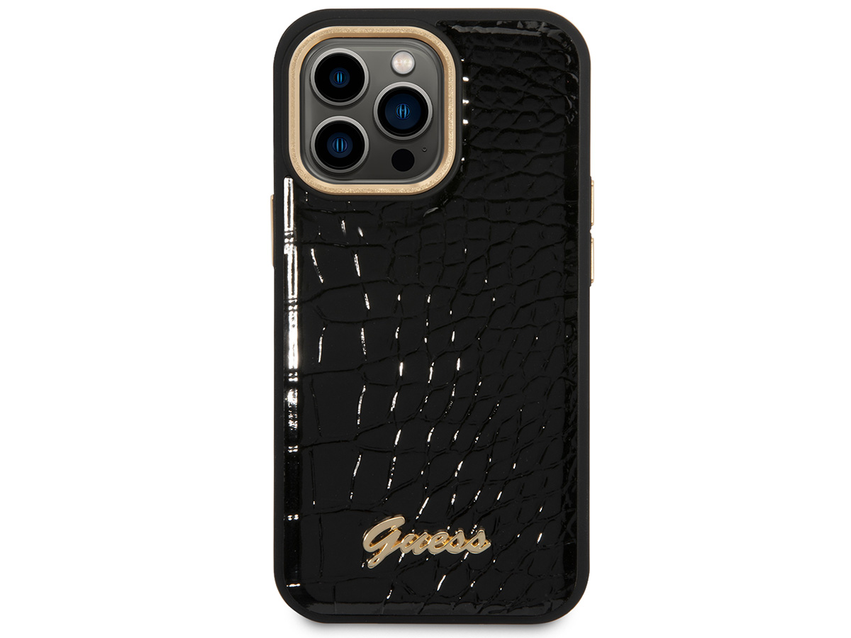 Guess Glossy Croco Case Zwart - iPhone 14 Pro hoesje