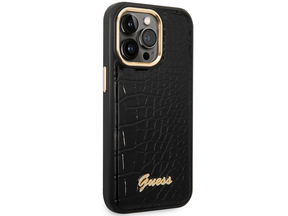 Guess Glossy Croco Case Zwart - iPhone 14 Pro hoesje