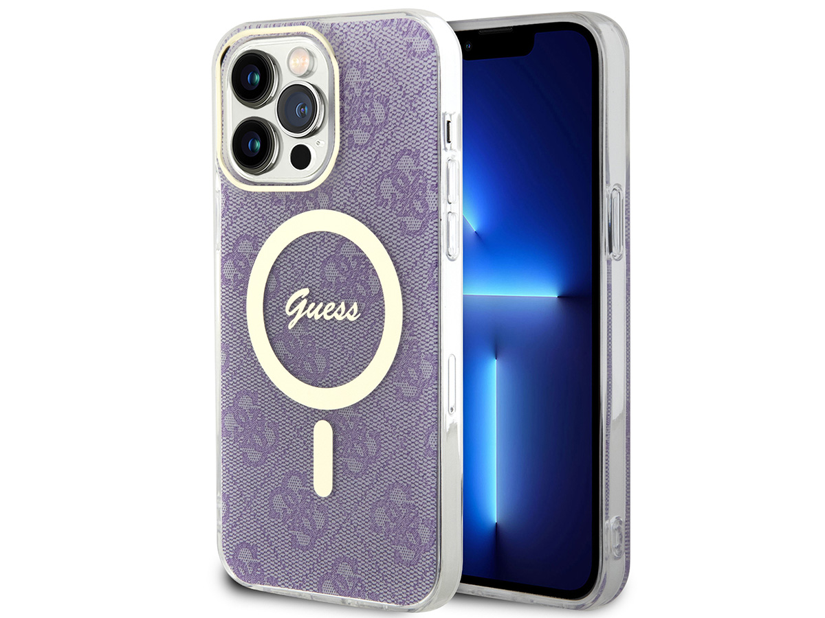 Guess Monogram MagSafe TPU Case Paars - iPhone 14 Pro hoesje