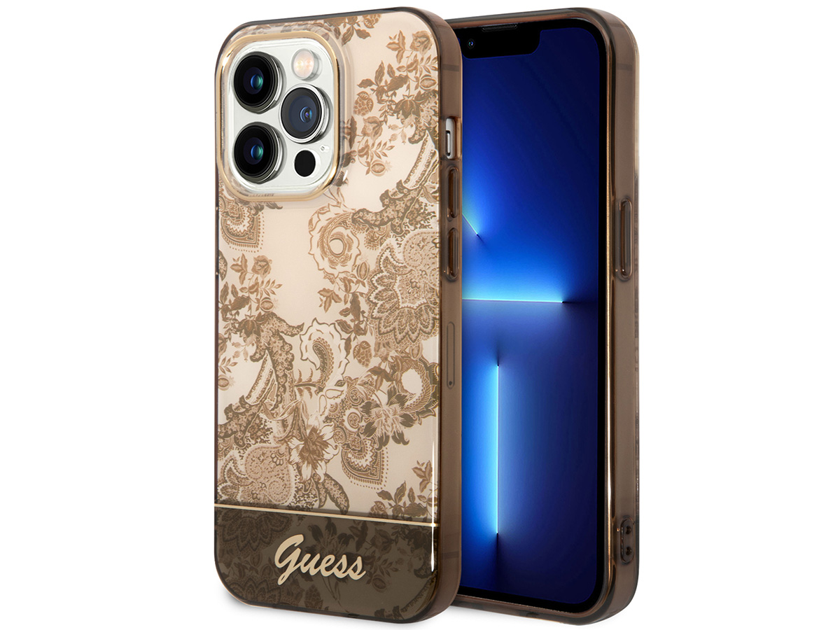 Guess Porcelain TPU Case Bruin - iPhone 14 Pro hoesje