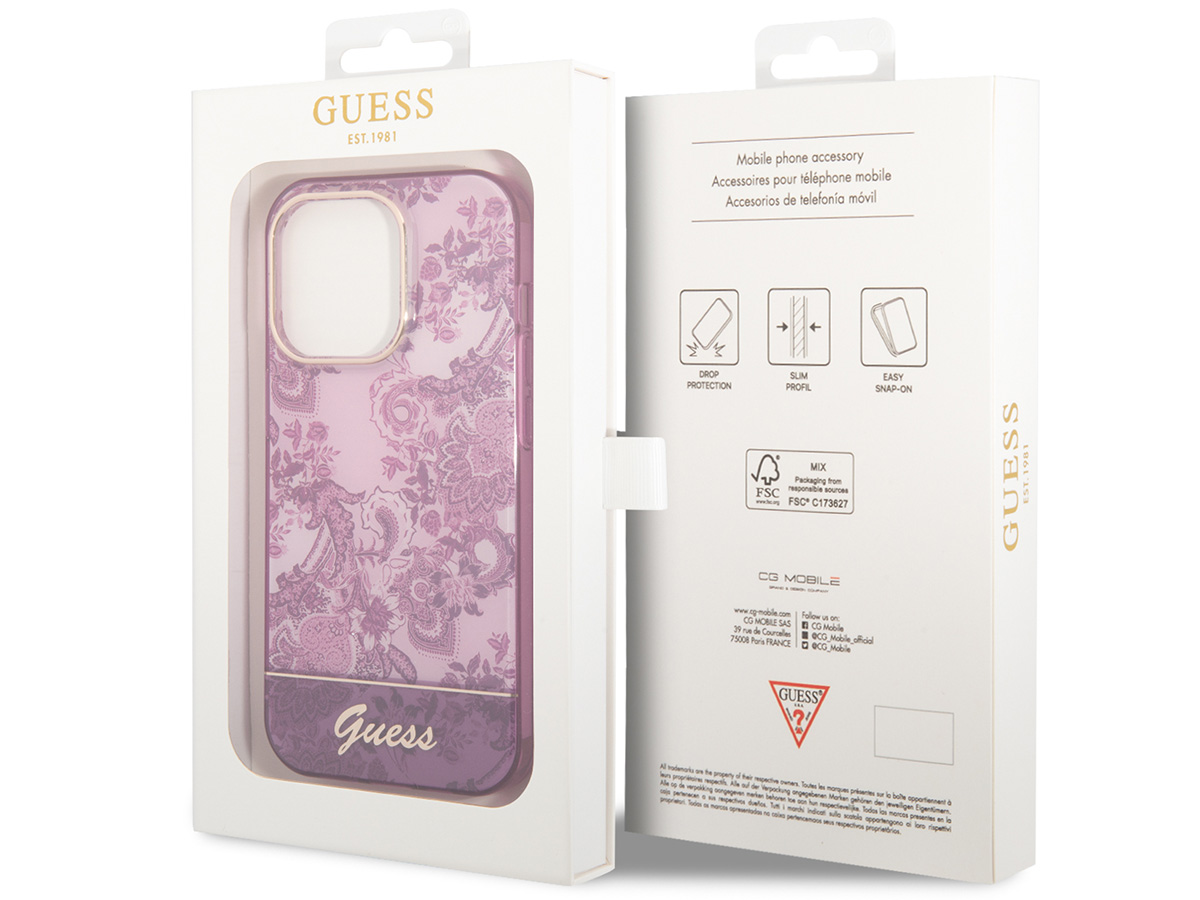 Guess Porcelain TPU Case Paars - iPhone 14 Pro hoesje