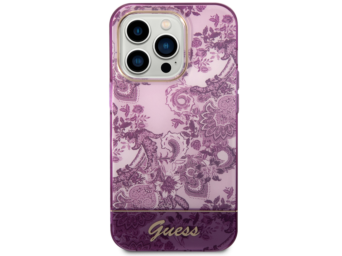 Guess Porcelain TPU Case Paars - iPhone 14 Pro hoesje
