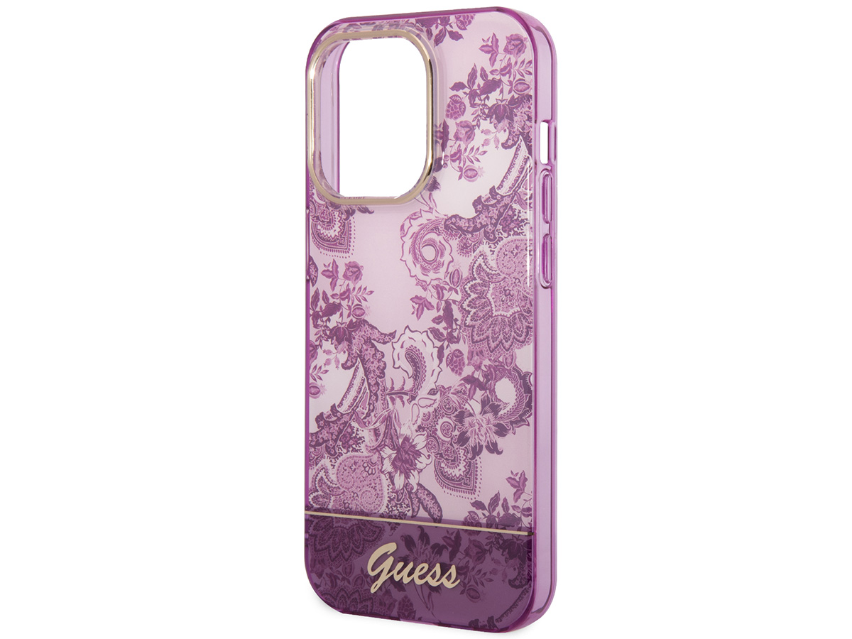 Guess Porcelain TPU Case Paars - iPhone 14 Pro hoesje