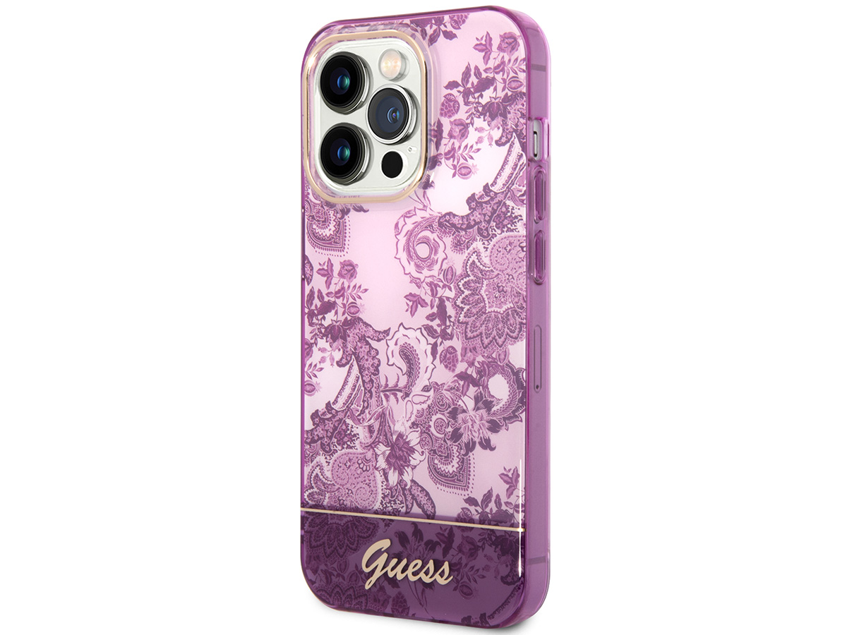 Guess Porcelain TPU Case Paars - iPhone 14 Pro hoesje