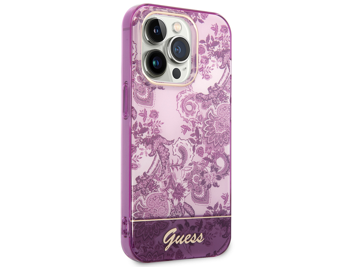 Guess Porcelain TPU Case Paars - iPhone 14 Pro hoesje